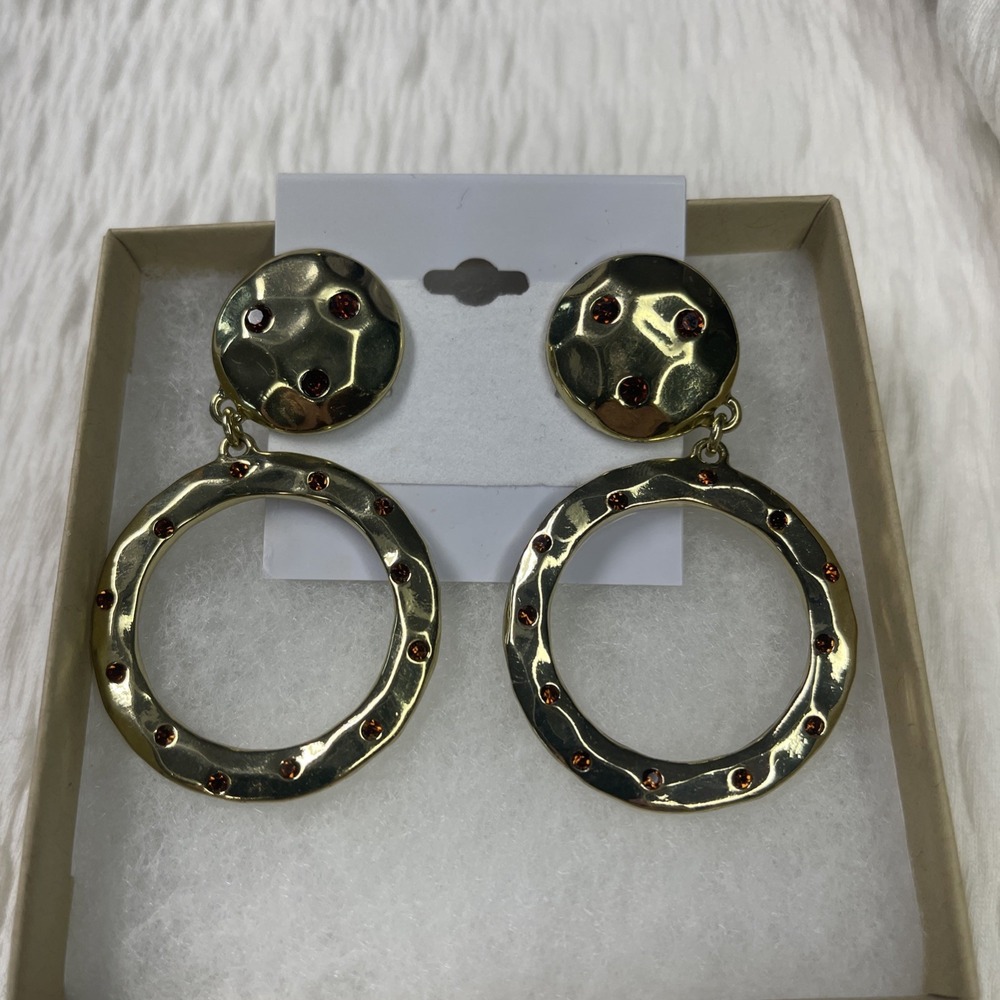 HEIDI DAUS "New Wave" (Goldtone/Topaz-Crystals) Art Deco Omega-Pierced Earrings